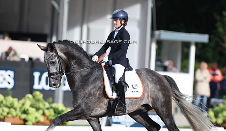 Phoebe Peters and Everest in the 4-YO challenge at the 2023 World Young Horse Championships :: Photo © Astrid Appels