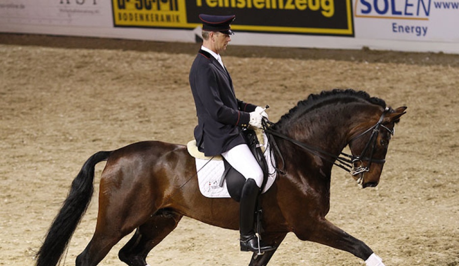 Peter Borggreve and Ehrenstolz at the stallion show in Munster in 2012 :: Photo © Stefan Lafrentz