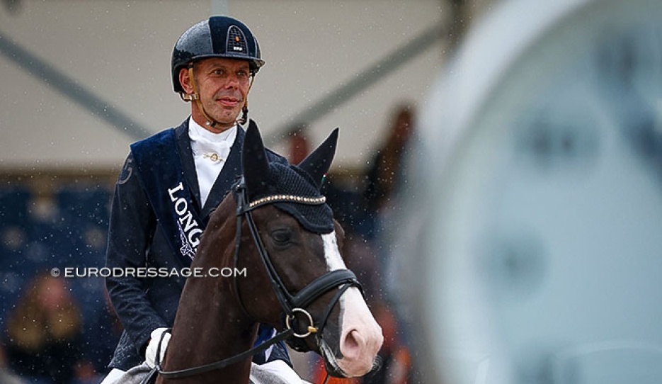 Hans Peter Minderhoud and My Toto win the 6-year old final at the 2023 World Young Horse Championships, sponsored by watch company Longines :: Photo © Astrid Appels