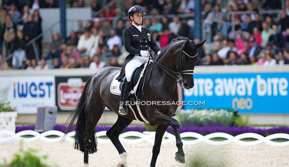 Isabell Werth and Wendy in the drizzling rain during the GP Special at the 2024 CDIO Aachen :: Photo © Astrid Appels