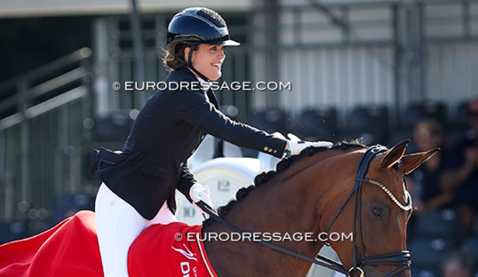 Anne Mette Strandby and Valerie B win the 6-year old preliminary test at the 2024 World Young Horse Championships :: Photo © Astrid Appels 