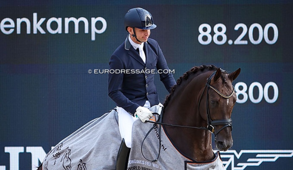 Bart Veeze and Red Viper win the 5-YO preliminary test at the 2024 World Young Horse Championships :: Photo © Astrid Appels