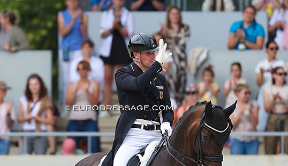 Frederic Wandres and Bluetooth OLD in the lap of honour for the 5* GP Special at the 2025 CDIO Aachen :: Photo © Astrid Appels