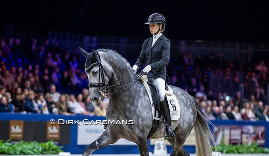 Charlotte Fry and Everest in the 2025 KWPN Stallion Competition Finals in Den Bosch :: Photo © Dirk Caremans