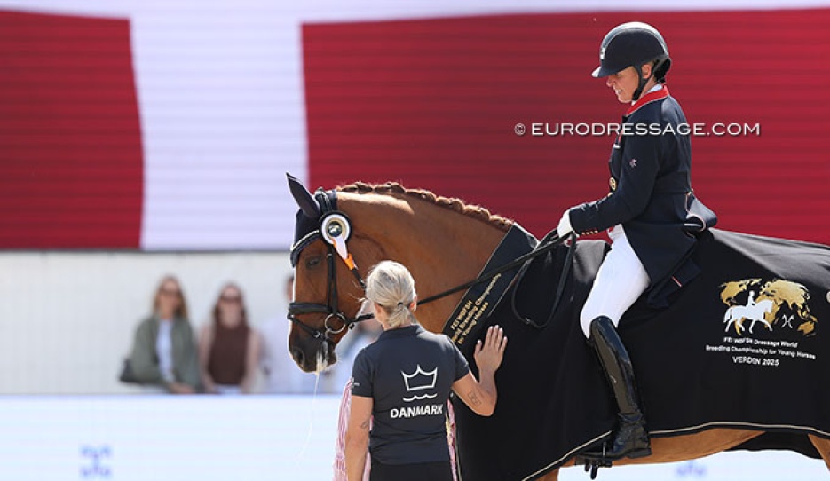 Fiona Bigwood and Quinn G win the 7-year old finals at the 2025 World Young Horse Championships :: Photos © Astrid Appels