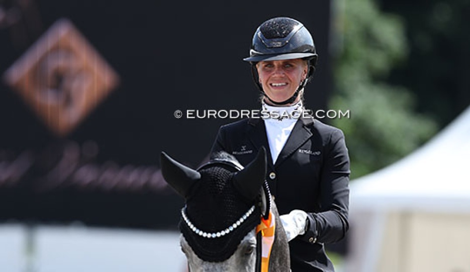 Mette Sejbjerg Jensen and Proud James win the 5-YO Preliminary Test at 2025 World Young Horse Championships :: Photo © Astrid Appels