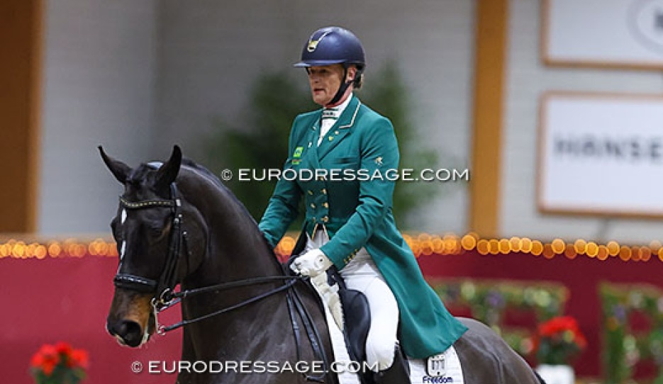 Ireland's Carolyn Mellor on Gouverneur M (by Voice x Jacardo) at the CDI Kronenberg Indoor in The Netherlands :: Photo © Astrid Appels