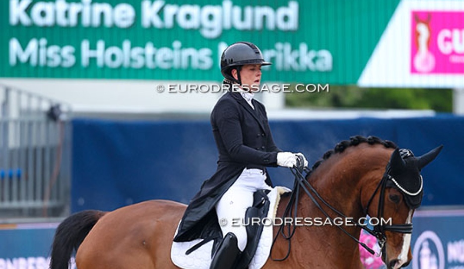 Katrine Kraglund on Miss Holstein's Marikka (by Johnson x Florencio) at the 2026 CDI Hagen :: Photo © Astrid Appels