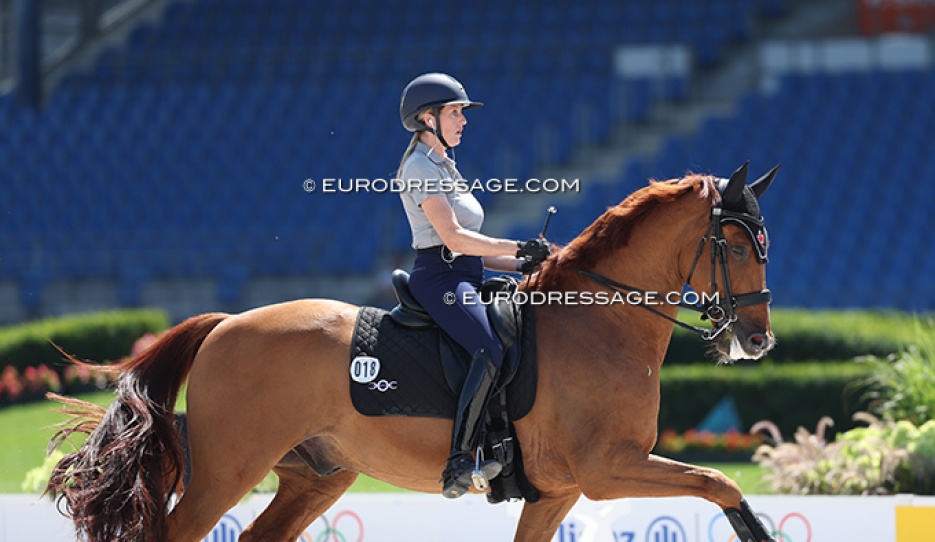 Canadian Brittany Fraser-Beaulieu and Jaccardo schooling in the main ring at the 2026 World Championships Dressage :: Photo © Astrid Appels