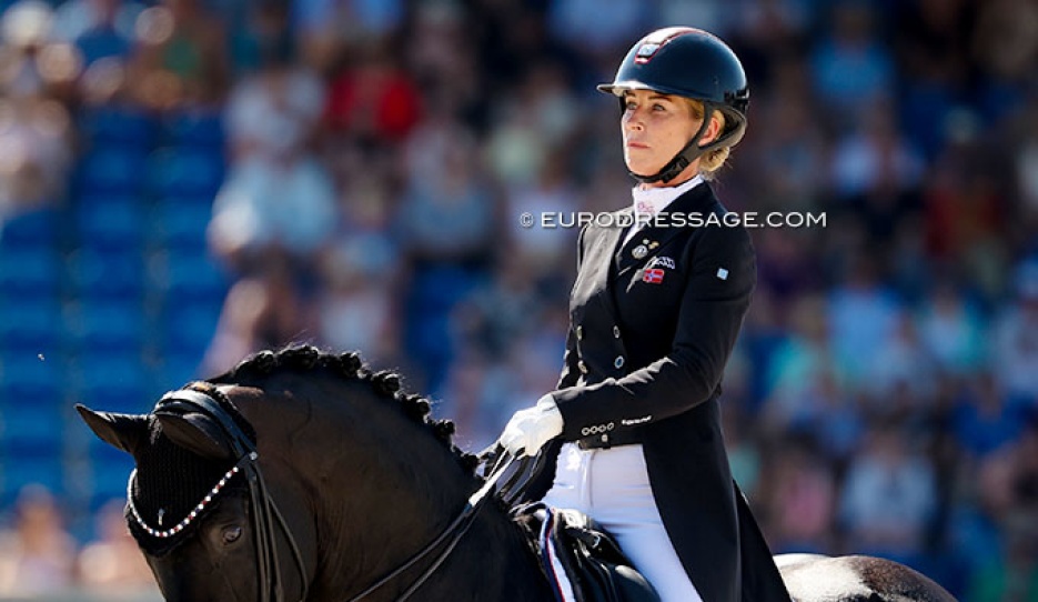Isabel Freese on Total Hope, full focus in the halt at entry for her Grand Prix Special at the 2026 World Championships :: Photo © Astrid Appels