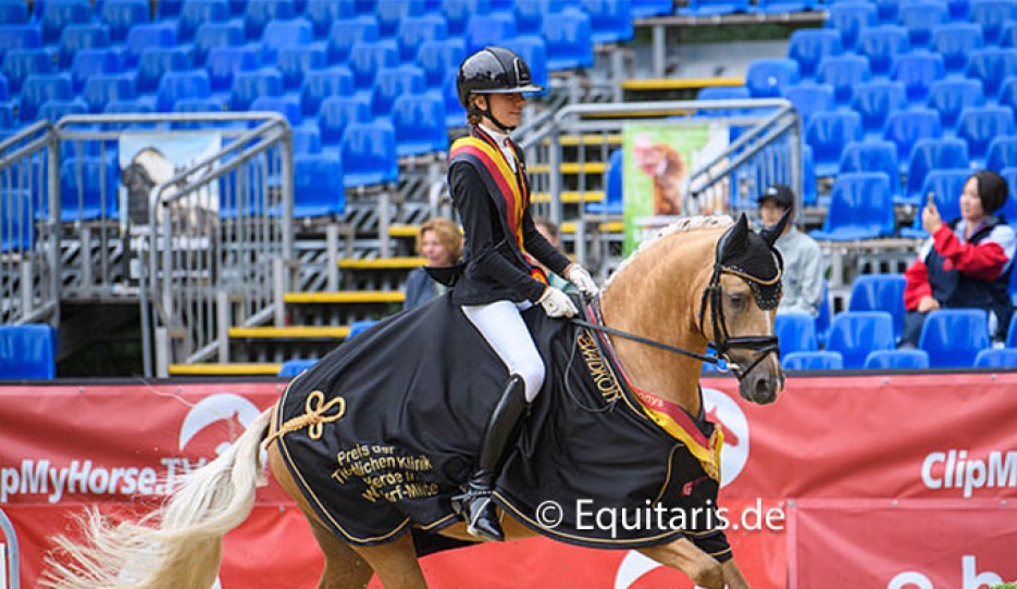 Lilly Kasselmann and Dallas County win the 5-year old dressage pony finals at the 2026 Bundeschampionate :: Photo © Equitaris