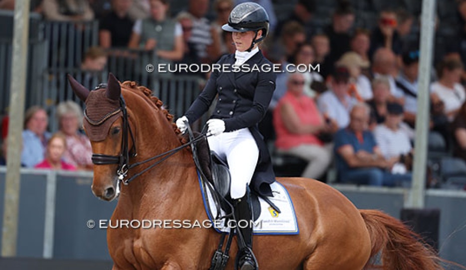 Lovisa Wessblad and Ulrika Bynander's SWB mare Simmebros de Luze at the 2025 World Young Horse Championships in Verden :: Photo © Astrid Appels