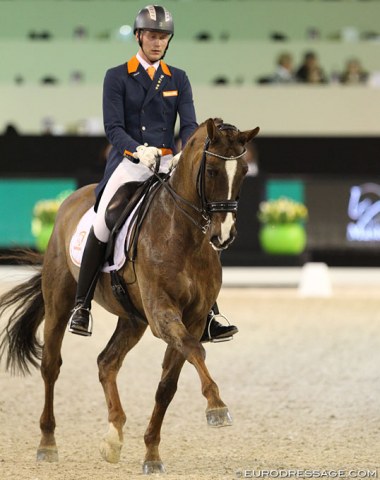 Diederik van Silfhout and Four Seasons have been struggling to repeat their form from last year. The chestnut no longer looks as sharp. He was often bent to the left and just did not show the same power in piaffe and passage. The canter work was strong, though, and they saved many points there