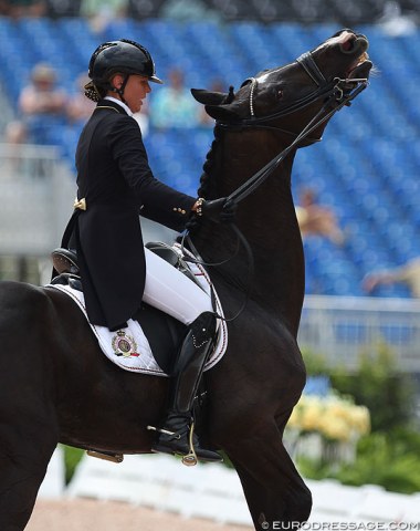 Belgian team rookie Isabel Cool and her young Grand Prix horse Aranco V has some communication errors and retired