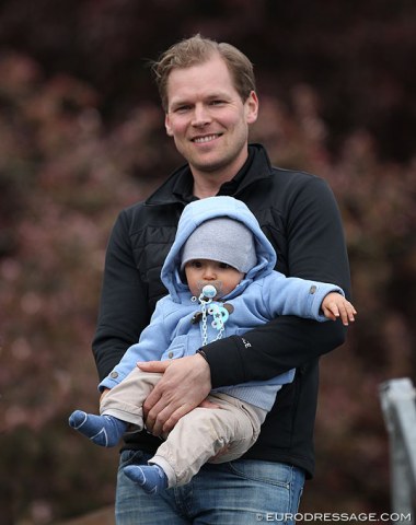 Senta Kirchhoff's partner, Finnish Grand Prix rider Henri Ruoste, with their baby NIcolas