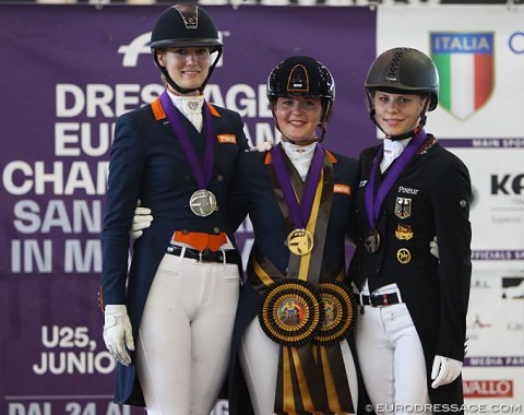 The Short Grand Prix podium: Denise Nekeman, Jeanine Nieuwenhuis, Jil Marielle Becks