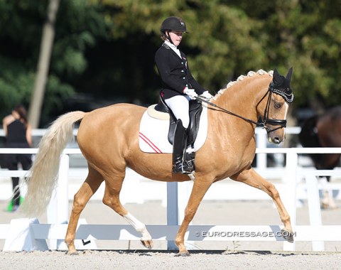 Fanny Jöbstl, triplet sister to Florentina (and non-riding brother Julias) on the Pony European routinier Dynasty. This mare has been previously shown by Erin Williams (GBR), Nicola Ahorner (AUT), Claire Benedict (AUT) and now Fanny