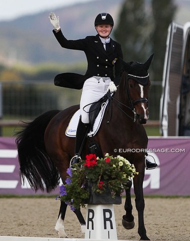 Swedish Amanda Lindholm on Rozette, who is by the 2016 U.S. Rio Olympic team horse Rosevelt (Allison Brock)