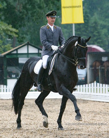 Ole Köhler on the very famous dressage breeding stallion Don Frederico in 2005 in Verden