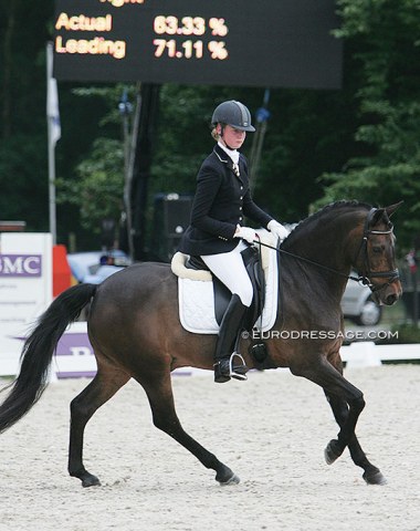 Denise Nekeman (NED) on HobyDutch international Grand Prix rider Denise Nekeman on her pony Hoby  (by Hasko x Boomerang). He was previously competed by Laurens Sliepenbeek, who quit riding, and by Christin Schütte in 2001 - 2002