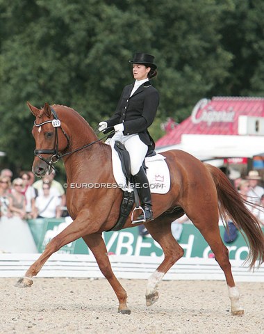 Danish Sabine Petersen on Atterupgaards Cassidy at the 2008 World Young Horse Championships, before he sold to Cathrine Dufour
