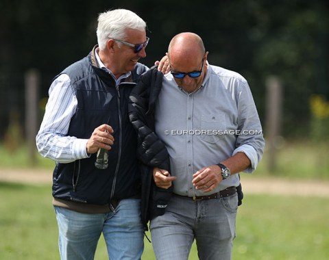 Ton de Ridder, who has been coaching Jose Antonio Garcia Mena, sharing a laugh with Dutch horse dealer Diederik Wigmans