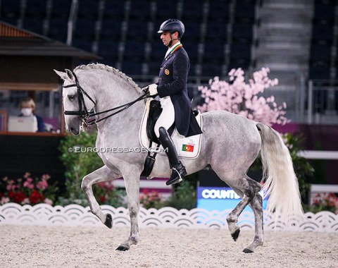 Portuguese Rodrigo Torres had a test of a lifetime on his home bred Lusitano stallion, HorseCampline's Fogoso. This rider showed the most emotion after the test with cheers and fist pumps and brought spirit to the stadium