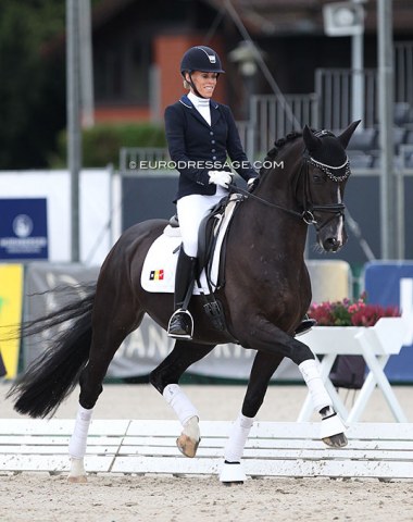 Andrea Winkeler on Powerpoint de Tamise, the third highest placed Belgian warmblood ever at the WCYH. The horse ranked 7th but could have finished even higher had it not been for some issues in the four flying changes