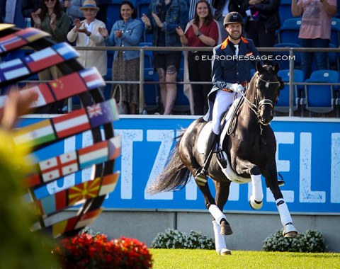 Dutch Vincent van Gasselt in the lap of honour for the Nations' Cup