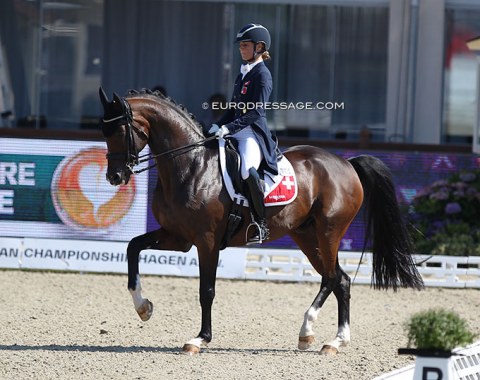 Beautiful riding from Estelle Wettstein on Quaterboy. Wettstein has several Gp horses in her barn, but she gels the best with this one