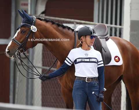 Shannon Dueck getting ready to ride Angelika MW (by Franziskus out of her Grand Prix mare Ayscha)