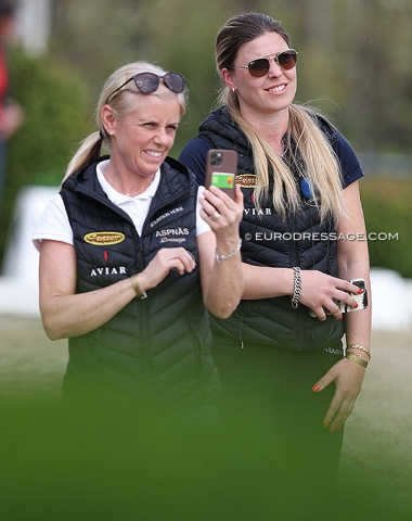 Swedish trainer Elin Aspnas (right) watching Tindra Alricsson ride
