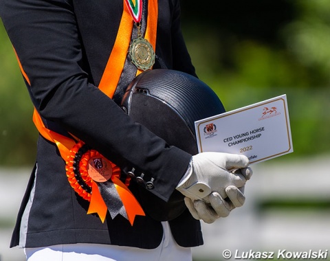 ribbons, trophies, plaques and sashes at the 2022 Central European Young Horse Championship