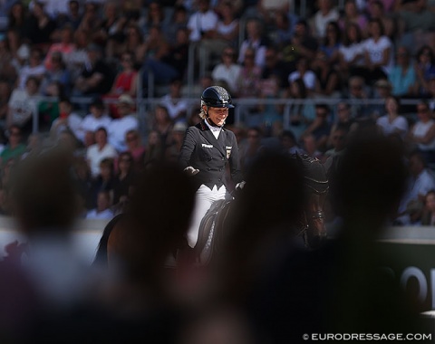 Ingrid Klimke in her final salute in a sell out Deutsche Bank stadium. She has never been this close to German "dressage" team selection as this year