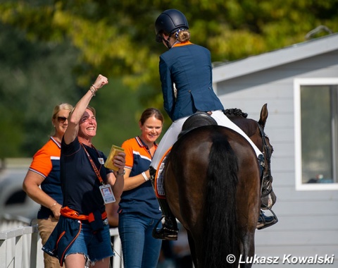 Dutch children team trainer Imke Schellekens-Bartels jubilates