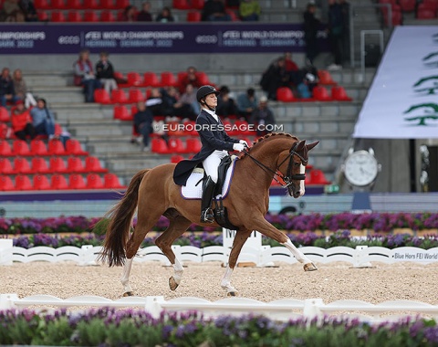 American born Carrie Schopf, riding for Armenia, on the home bred Saumur