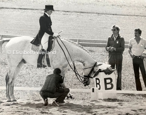 Last minute preparations for Sandy Pflüger-Clarke and Marco Polo who represented the USA in Lausanne where the team was trained by Melle van Bruggen. They were also on their country’s 1984 Olympic Games and 1986 World championships team.