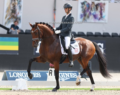 Eric Guardia Martinez on Slangerupgaards Flottenheimer (by Franklin x Scolari). The horse paddled in front and was quite rigid in the topline, but Guardia got the best out of him and the judges loved it