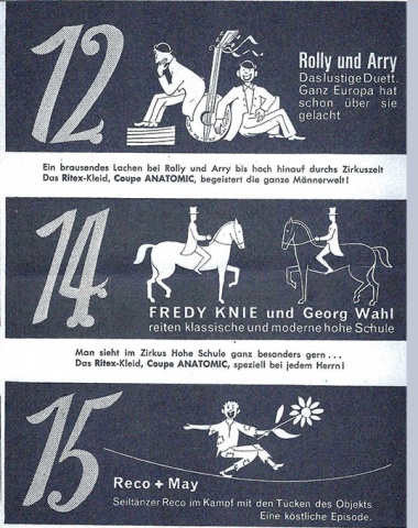 Wahl and Knie showed two horse acts in the program of Circus Knie 1953: High School Riding and a Winter Fairytale.