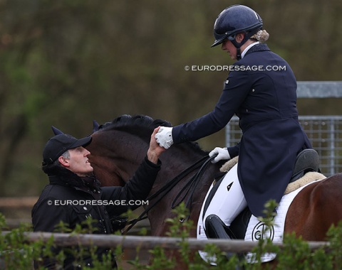 Trainer Wim Verwimp with student Anne-Marie Rawlins on Etoile (by Ehrendorff)