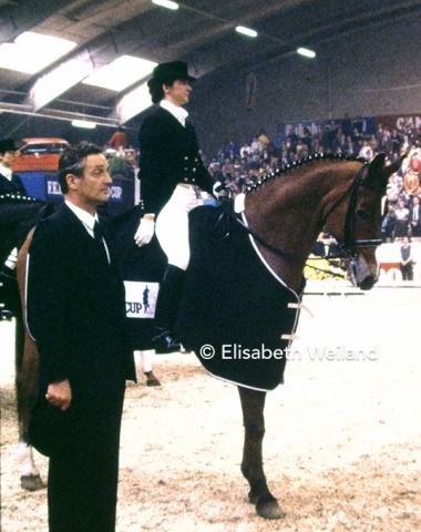 World Cup Winner Anne-Grethe Jensen on the Danish bred Marzog (by Herzog). He was the first real star of his breed in dressage.