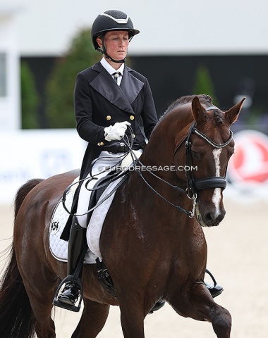 Helen Langehanenberg wearing a new tailcoat design on Golden Romance Malleret PS (by Governor x Sir Donnerhall)