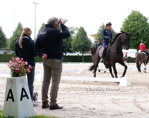 French team trainer Jean Morel watching Anne Sophie Serre on Jibraltar