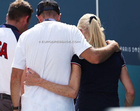 Marcus Orlob gets a hug from US chef d'equipe Christine Traurig