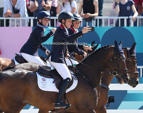 Selfie time DURING the lap of honour of the team gold medal winning British team