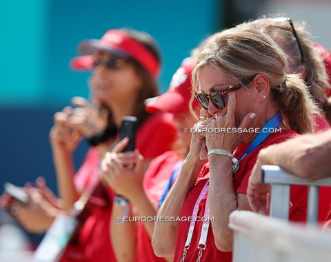 Camille Carier Bergeron's mom Sonia in tears as she sees her daughter enter the Olympic stage