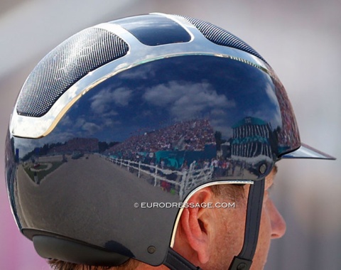 The Olympic stadium in Carl's helmet