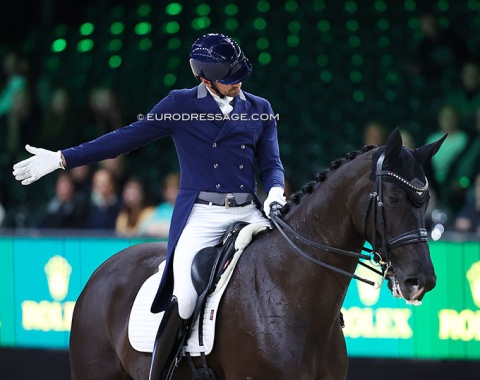 Dutch born Belgian Tommie Visser on his husband Rob's home bred Karma Begijnhoeve (by Desperado x Negro)