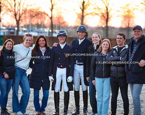 Belgians celebrating in Aachen: groom Ann Peeters, Flore de Winne, Carmen de Bondt, Jeroen Devroe, Wim Verwimp, Camille Ossieur, Emilie Lenaerts, Laurens Vanderbeeken, Jeroen van Lent