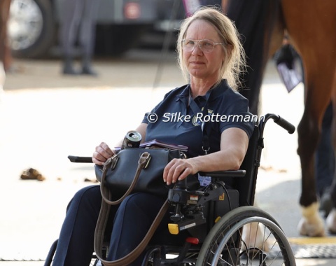 Swedish Paris Paralympian Anita Johnsson awaiting the trot-up of her gelding Currant LA.